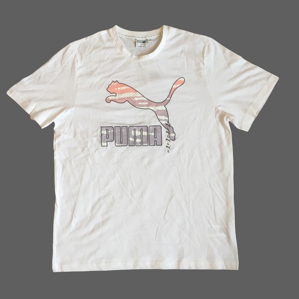 New With Tags Puma Tie Dye Graphic Logo Tee in White